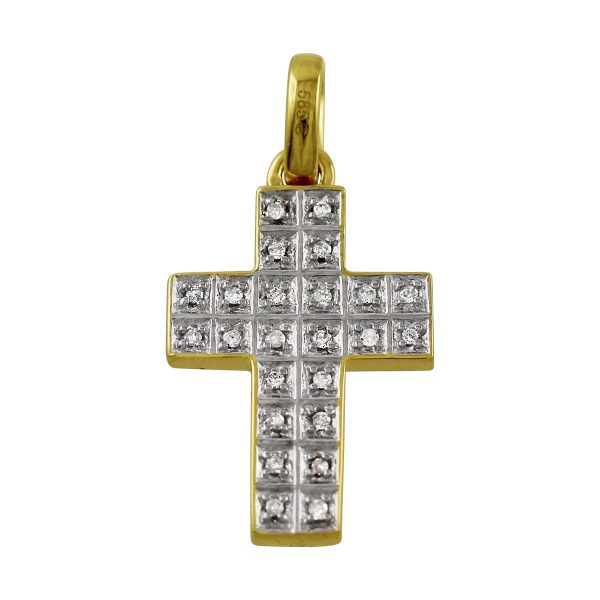 Kreuz Anhänger 0,12ct W/P Weißgold Gelb Gold 585 Diamant Brillant  Diamantkreuz
