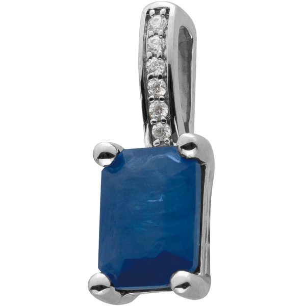 Diamant  Saphir  blau Anhänger Weißgold 585 14Kt  Diamanten 0,02ct