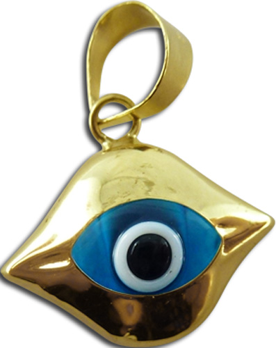 Gold Anhänger blaues Auge 14kt Gelbgold poliert 0,8g Länge 12mm Breite 13mm