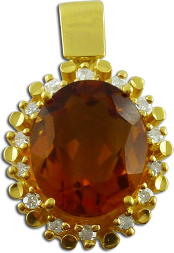 Anhänger in Gelbgold 585/- mit Citrin und 12 Diamanten