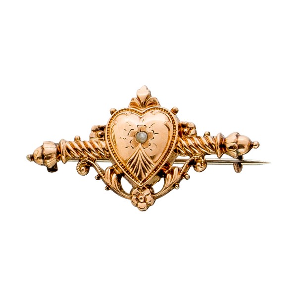 Antike Brosche Biedermeier um 1860 Rotgold Weissgold 333 Siegel Wappen Orient Perle