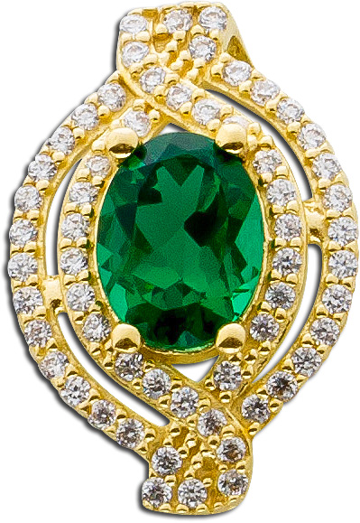 Edelsteinanhänger Gelbgold 585 Quarzstein Smaragdoptik Zirkonia