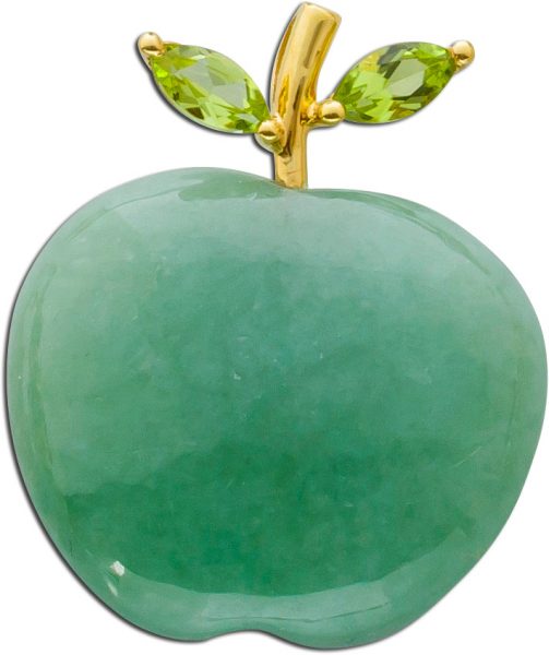 Grüner Jadeanhänger Apfelform Peridotedelsteinen grün Gelbgold 333