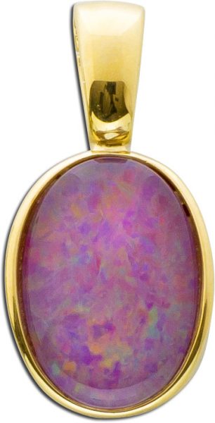 Opalanhänger Gelbgold 375 Opal Dublette lila pink grüne Opal Einhängeclip