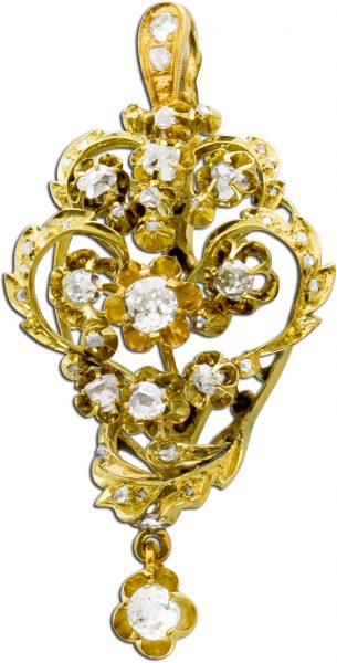 Antiker Diamantanhänger Diamanten zur Blüte gefasst Gelb Gold 585