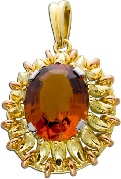 Antiker Edelstein Anhänger orange braunfarbenen Citrin oval Gelb Rosegold 585/-