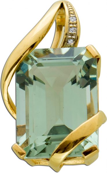 Anhänger Gelbgold 333/-8kt grünen Amethyst Carreförmig geschliffen, Diamanten W/P, 23x13mm