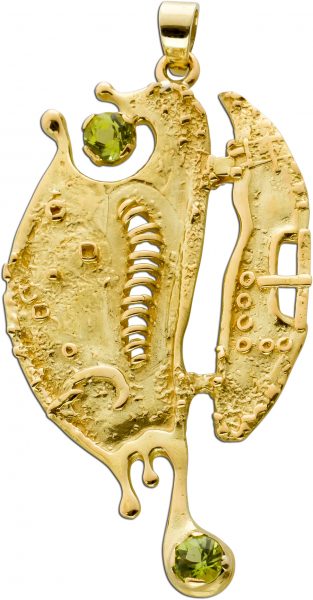 Seepferdchen Anhänger Gelbgold 18 Karat 2 grüne Peridot Edelsteine 50,8×25,6mm mit Görg Zertifikat