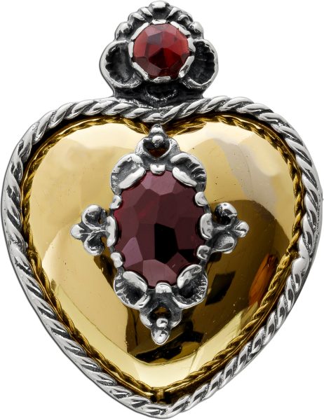 Anhänger Brosche Edelstein Herz Antik 1870 Gelbgold 14 Karat Silber 835 rot-braun leuchtende Bömische Granat Edelsteine