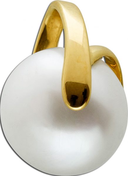 Perlen Anhänger Gelbgold 585 Süßwasserperle D:10mm weiß rose Perlenlustre Top AAA Perlenqualität in Schwebeoptik edel gefasst 12,6mm x 9,8mm Einzelstück