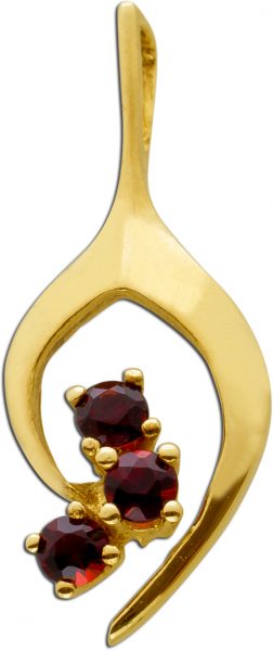 Antiker Böhmischer Granat Edelstein Anhänger Gelbgold 333 8 Karat Vintage um 1960 3 rote Granat Edelsteine