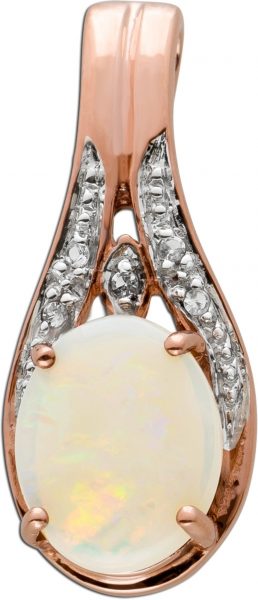Antiker Edelstein Anhänger Rosegold 375 9 Karat 1 echter Opal Edelstein 5 Diamanten Total 0,05ct 8/8 W/J1 Vintage um 1970 Top Zustand