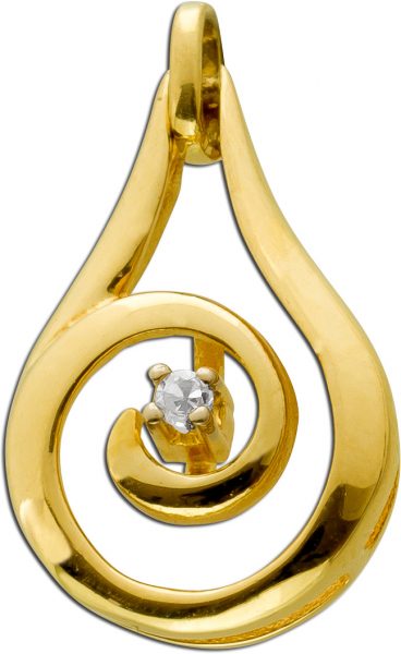 Antiker Diamant Solitäranhänger von 1950 Gelbgold 585 funkelnder Solitär Diamant 0,02ct. W/SI Tropfen-Spiral Goldschmiede Design Unikat