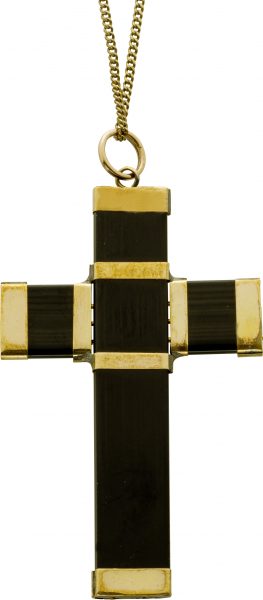 Antike Kreuzkette mit Kreuzanhänger von 1920 Top Zustand Gelbgold 333 Kreuz Schwarzer Onyx Edelstein imposante Antike Goldschmiede Designerarbeit 46cm Unikat