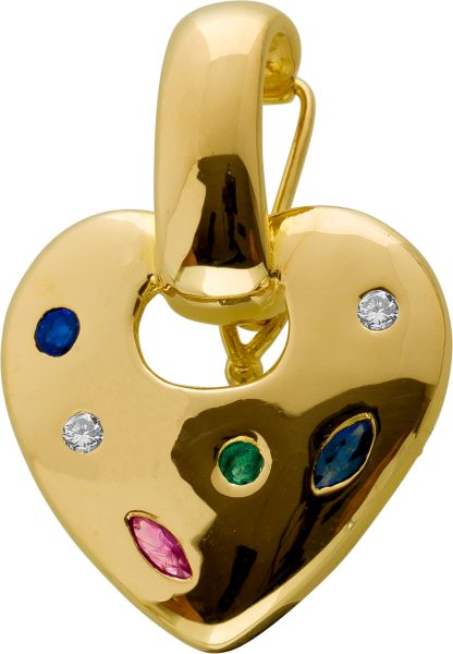 Antiker Herz Anhänger Weißgold 585 14 Karat 2 Diamanten Brillantschliff Total 0,04ct TW/SI Rubin Saphir