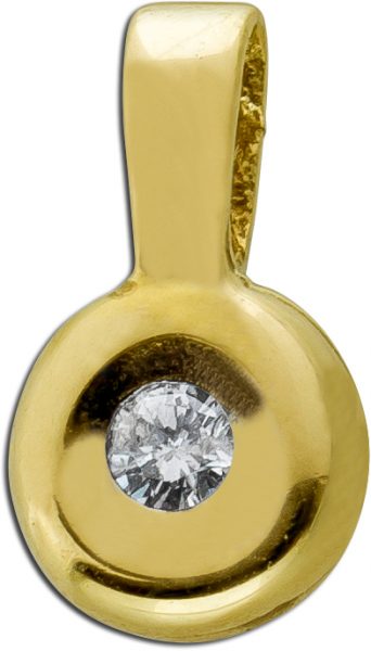 Brillant Anhänger Gelbgold 585 14 Karat 1 Diamant Brillantschliff 0,03ct W/I1