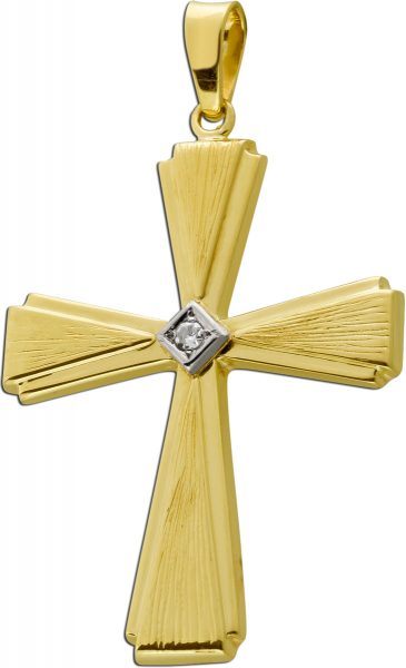 Kreuz Anhänger Orthodox Gelbgold 585 Diamant 0,04ct.TW/VS Antik 1960