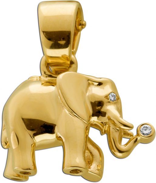 Diamant Elefant Anhänger Gelbgold 585 2 Brillanten 0,03ct TW/VVS