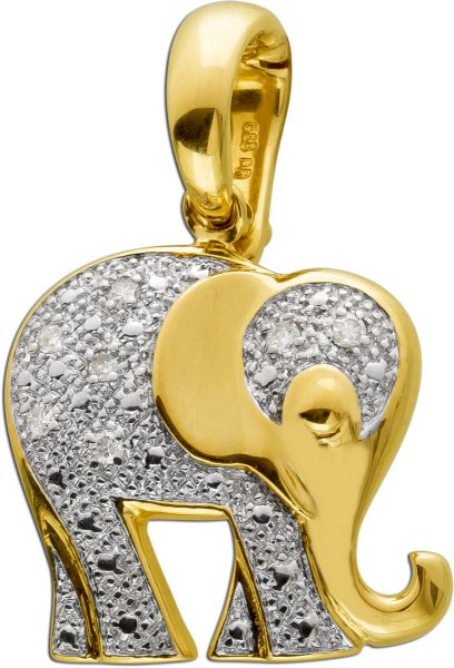 Elefant Anhänger Gelbgold Weißgold 585 Diamanten 0,07ct  W I2