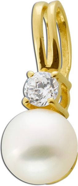 Anhänger Gelbgold 585 Diamant 0.10ct  Japanische Akoyaperle 6,4mm