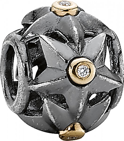 PANDORA Charms Element, bicolor  Modellnummer: 790856D Aus echtem Silber Sterlingsilber 925/-, schwarz rhodiniert & 585/- Gelbgold (14Karat) Diamant 0,02ct W/VS (weiß/kleine Einschlüsse) Maße ca. 11,3mm x 9,5mm. In Premiumqualität von Deutschlands größtem