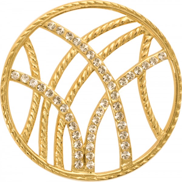 Nikki Lissoni  Coin / Münze  Rebellious Stripes Modellnummer: C1012GM  Trendiger Anhänger/ Münze in feinem gelbgoldplattiertem Edelstahl.  Diese funkelnde Münze ist für die Nikki Lissoni Basis Fassung (Ø 35mm) geeignet und hat einen Durchmesser von 33 m