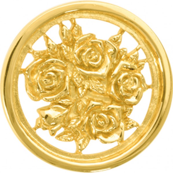 Nikki Lissoni  Coin / Münze  Bouquet with Roses Modellnummer: C1027GS  Trendiger Anhänger/ Münze in feinem gelbgoldplattiertem Edelstahl.  Diese bezaubernde Münze ist für die Nikki Lissoni Basis Fassung (Ø 25mm) geeignet und hat einen Durchmesser von 23
