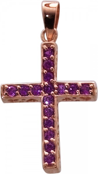 Kreuz Anhänger in Sterlingssilber 925/- rosegold vergoldet, beidseitig tragbar, auf der einen seite mitpinken zirkonia, auf der anderen mit weissen zirk je 1