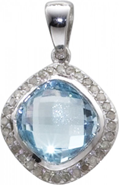 Anhänger Silber Sterlingsilber 925/- mit einem facettiertem Blautopas und mehreren Diamanten