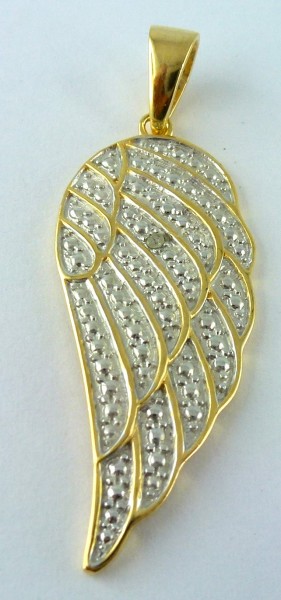 Anhänger Engels- Rufer Sterling Silber 925 gelbvergoldeter Flügelanhänger mit Diamant