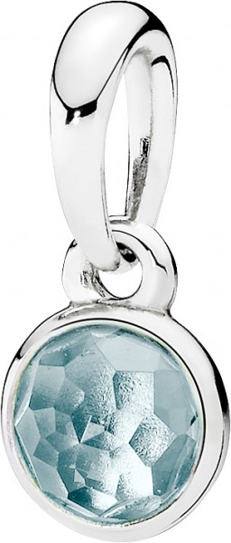 PANDORA Kettenanhänger 390396NAB Geburtsstein März Tröpfchen aquablauer Kristall Silber 925