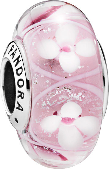 PANDORA Muranoglas Charm 791665 Rosafarbene Blumenwiese Silber 925 transparent weiß rosa