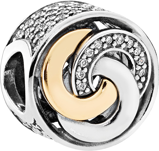 PANDORA SALE – Charm 792090CZ bicolor Verschlungene Kreise 585 Gold Silber 925