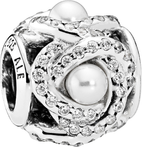 PANDORA SALE Charm 792105WCP Glänzender Liebesknoten Silber 925 weiße Kristallperlen Cubic Zirkonia
