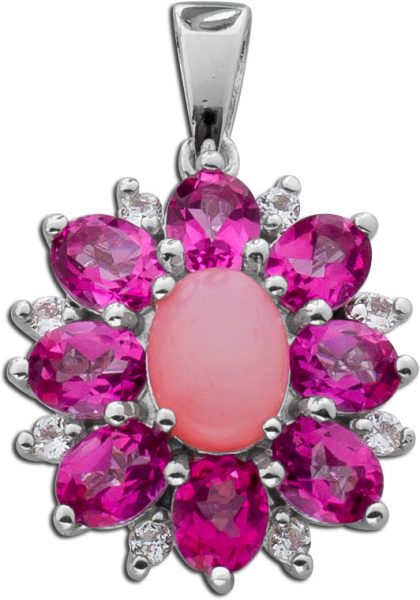 Anhänger Blütenform Sterling Silber 925 pink Opal pinkfarbene Topase weisse Topase