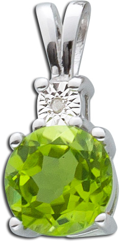 Grüner Edelstein Anhänger Silber 925 grüner Peridot weisser Diamant