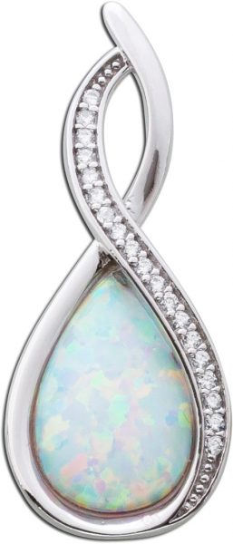 Opal Anhänger Silber 925 Zirkonia geschwungen achtförmig weiss