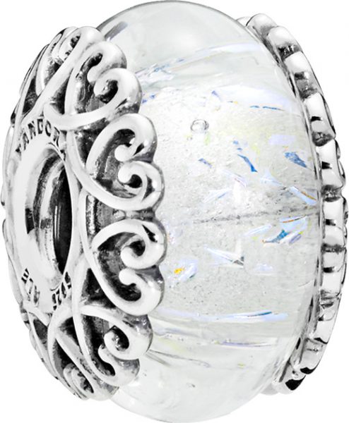 PANDORA Charm 797617 Iridescent White Glass Silber 925 Murano Glas
