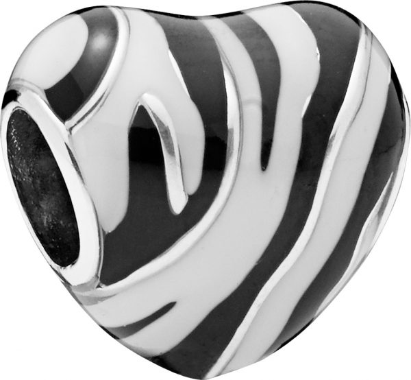 PANDORA SALE Charm 798056ENMX Wild Stripes Herz Charm Anhänger Zebra Muster weiss-schwarz Emaille