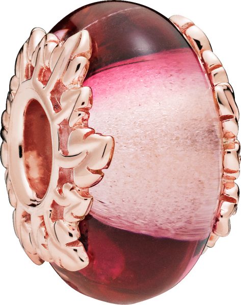 PANDORA SALE Charm 788244 Pink Glass and Leaves ROSE Murano Glas