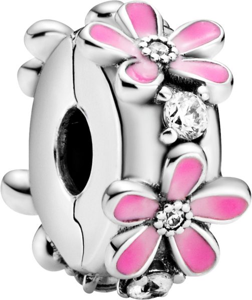 Pandora SALE Garden Clip Charm 798809C01 Pink Daisy Flower Silber 925 Klare Zirkonia Pink Emaille Silikoneinlage