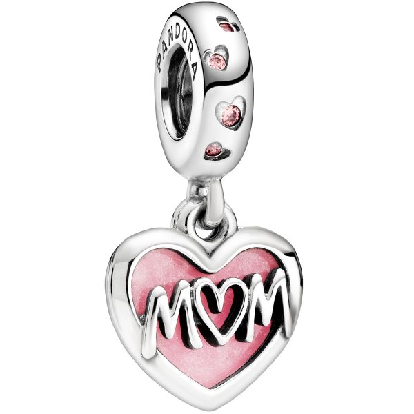 Pandora People Charm Anhänger 798887C01 Mum Script Heart Silber 925 Pink Zirkonia Pink Emaille