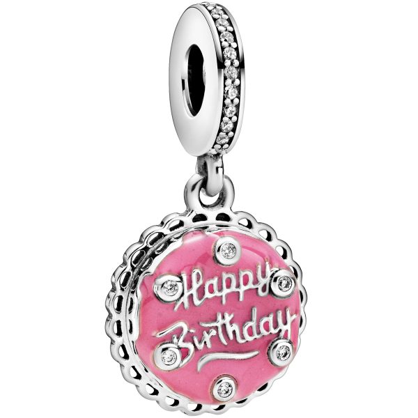 Pandora People Charm Anhänger 798888C01 Pink Birthday Cake Silber 925 Klare Zirkonia Pink Emaille