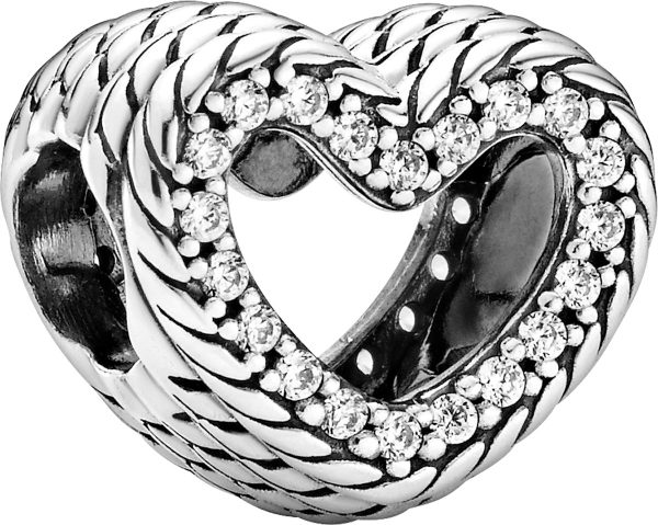 Pandora Icons Charm 799100C01 Snake Chain Pattern Open Heart Silber 925 Klare Zirkonia