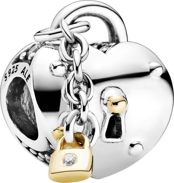 Pandora Charm 799160C01 Heart Lock Silber 925 14kt Gold