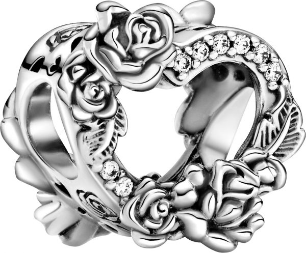 Pandora People Charm 799281C01 Open Heart & Rose Flowers Silber925 Klare Zirkonia