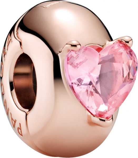 Pandora Colours Clip-Charm 789203C01 Pink Heart Solitaire Silicone Grip Rose Rosa Saphir