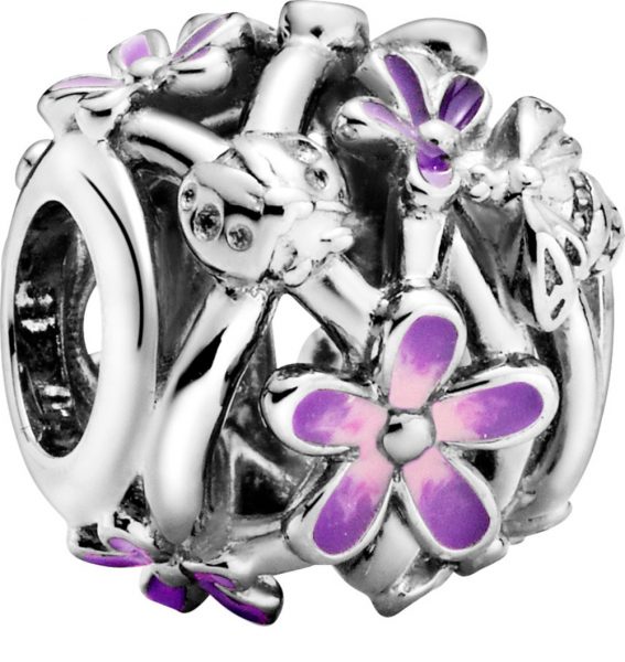 Pandora Garden Charm 798772C02 Purple Daisy Sterling Silber purple pink shaded Enamel