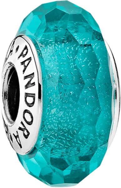 Pandora Faceted Teal Murano Glass 791655 Charm Silber 925
