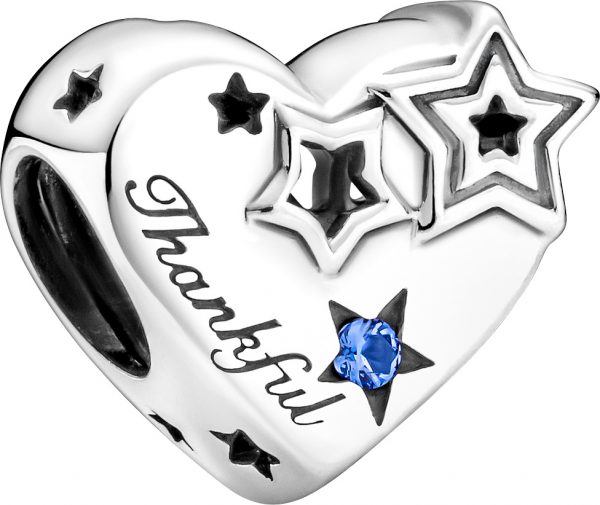 Pandora Moments Charm 799527C01 Thankful Heart and Stars SterlingSilber 925 stellar blue crystal